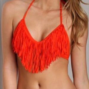L*Space Orange Fringe Bikini top XS